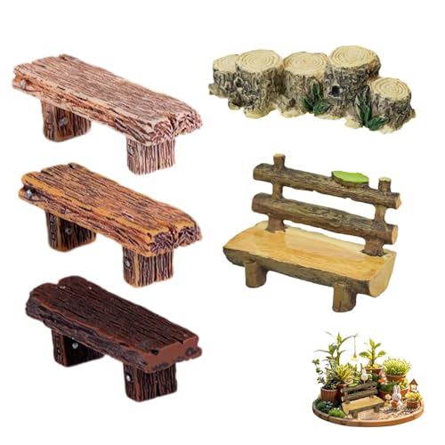 Miniatur Zubehöre für Märchengarten – Holzbank, Baumstammbrücke & Doppelbank Set – 1:12 Maßstab – 4 Teile – DIY Garten Dekoration, Märchenfiguren Zubehör, für Miniaturwelten & Puppenhäuser von CLDURHGE