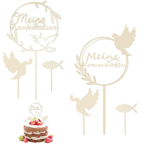 Tortendeko Kommunion, Cake Topper Erstkommunion Tortendeko Holz, Meine Konfirmation Tortendeko, Zauberhafte Taufe Tortendeko - Tortendeko Taufe Bub & Mädchenchen, Tortenaufleger Konfirmation(6 Pcs) von CLDURHGE