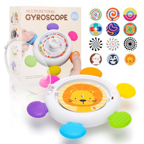 CLDY Baby Teething Ring - Rudder Grasping Toy - Teething Aid Nursing Accessories for 3+ Months Babies, Kommt mit 12 Karten - 24 Muster - rotierenden Spielzeugen schütteln Fidget Spinner von CLDY
