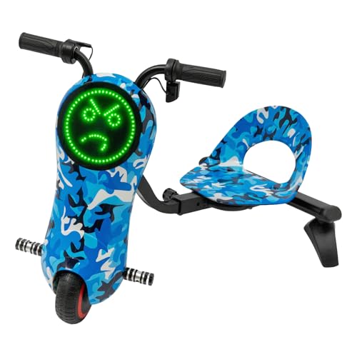 CLEADONG Kinder Drift Scooter 360 Grad, 3 Geschwindigkeiten 180W Drift Trike, LED-Beleuchtung 3 Geschwindigkeitsstufen 180Watt Motor, für Kinder ab 5 Jahren von CLEADONG