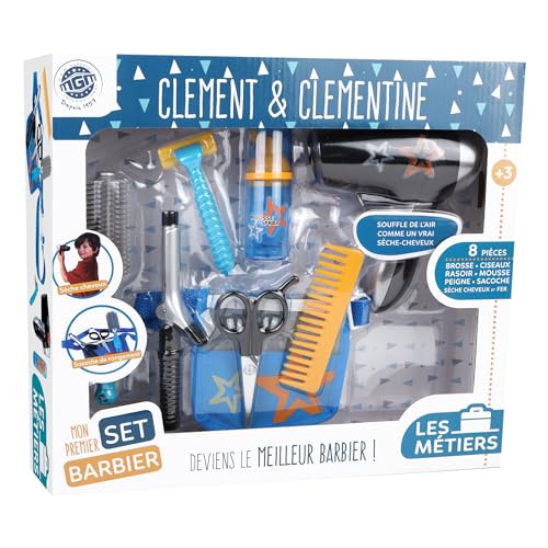 CLEMENT CLEMENTINE - Barber-Set - Rollenspiel - 102110 - Blau - Kunststoff - Beruf - Bart - Kinderspielzeug - Batterien Nicht enthalten - 35 cm x 31 cm - Ab 3 Jahren von CLEMENT CLEMENTINE