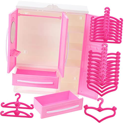 CLISPEED 1 Satz Kleiderschrank mit DREI Seiten Puppe Zubehör klein doll Accessories garderobenset garderoben Set kleiderständer -Kleiderbügel Kleiderbügel für Babys Abs Rosy von CLISPEED