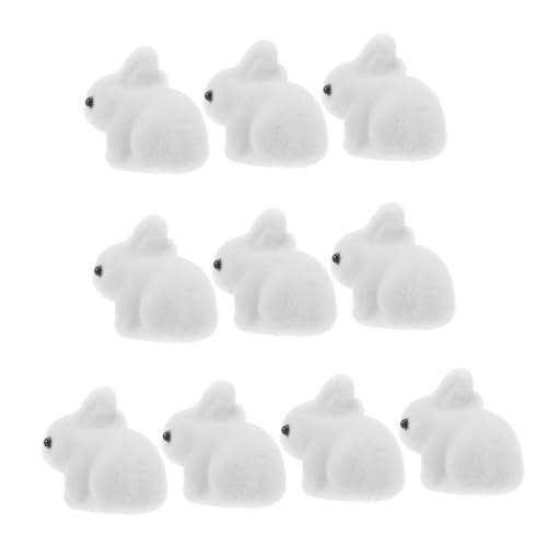 CLISPEED 10 Stück Beflockung Kaninchen Ornament Miniatur-Häschen Mooshasen- Kleiner Hase Kuchen Dekoration Garten Dekoration Mooskaninchenfiguren Mikrolandschaftsornament Schaum Weiß von CLISPEED