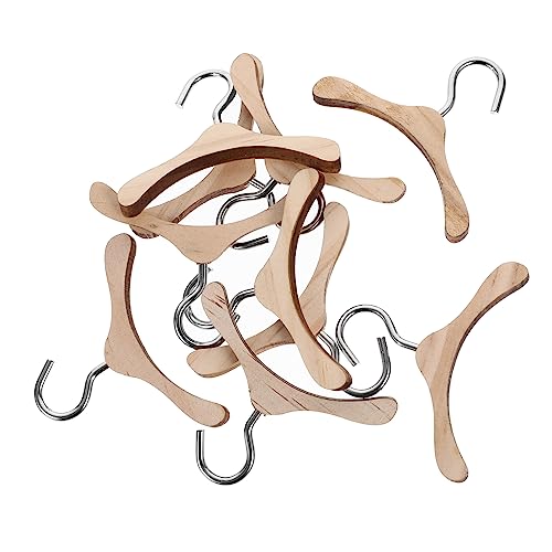 CLISPEED 10 Stück Mini -Holzkleidung Rack Kleiderbügel Puppengarderobe Puppen-Accessoire-Aufhänger Puppenhauszubehör Halter Puppenzubehör Babypuppenbügel bjd Aufhänger Hölzern Hellbraun von CLISPEED