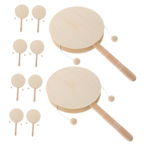 CLISPEED 10 Stück Teiliges DIY Holz Rasseltrommel Unlackiert Leichte Handrassel Percussion Instrument für Malprojekte und Kreatives Vorschulspielzeug von CLISPEED