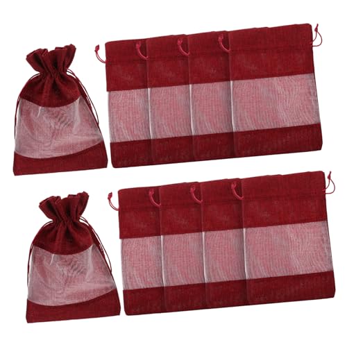 CLISPEED 10 Stück Teiliges Jutesäckchen mit Kordelzug und Fenster Weinrot Wiederverwendbare Geschenkbeutel für Hochzeit Party Schmuck Süßigkeiten Kleine Aufbewahrungstaschen von CLISPEED