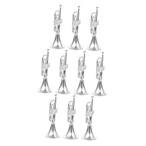 CLISPEED 10 Stück Teiliges Miniatur Trompeten Modell Silberne Mini Musikinstrumente Detailreiche Puppenhaus Dekoration Langlebige Mini Instrumente für Puppenmöbel und Weihnachtszubehör von CLISPEED
