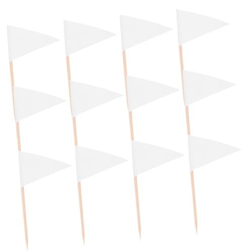 CLISPEED 100 Stück Weiße Zahnstocher Flags Dreieckige Mini Food Topper Sichere Materialien Kuchen und Käse Dekoration Vielseitig für Partys und Buffets von CLISPEED