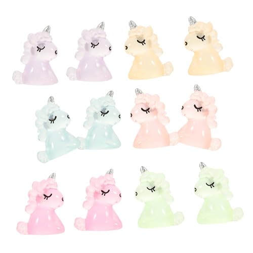 CLISPEED 12 Stück Teiliges Einhorn Deko Leuchtende Harzfiguren DIY Auto Schmuck Bunte Kleine Einhorn Ornamente für Fahrzeug und Wohnraumdekoration von CLISPEED