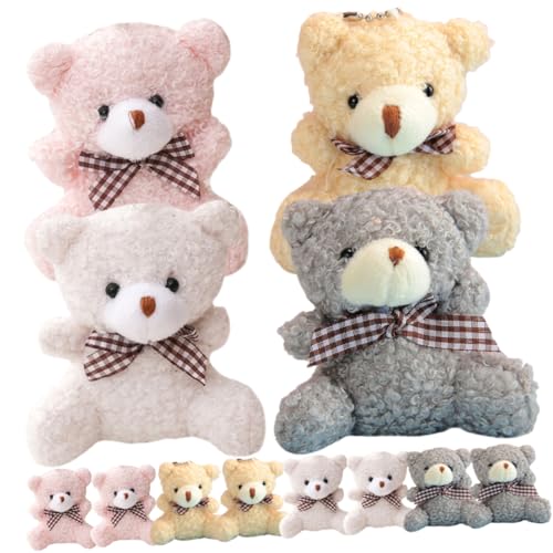 CLISPEED 12 Stück Teiliges Plüschbär Schlüsselanhänger Cartoon Bär Anhänger mit Schleife Weicher Kuscheltier Schlüsselanhänger für Taschen Rucksack Niedlicher Anhänger von CLISPEED