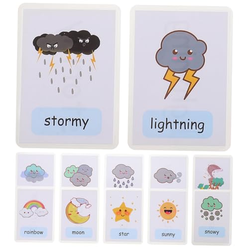 CLISPEED 12 Stück Teiliges Wetterbezogenes Englisch lernkarten Kindersicher Leichte und Kompakte Flash Cards für Frühe Wettererkennung und Spielerisches Lernen bei Kindern von CLISPEED