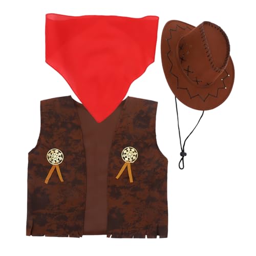 CLISPEED 130M Western Cowboy Kostüm Set für Teiliges Outfit mit Ärmelloser Weste Cowboyhut und Bandana für Karneval Halloween und Cosplay Atmungsaktives CLISPEED 130M Western Cowboy Kostüm Set für Teiliges Outfit mit Ärmelloser Weste Cowboyhut und Bandana für Karneval Halloween und Cosplay Atmungsaktives von CLISPEED