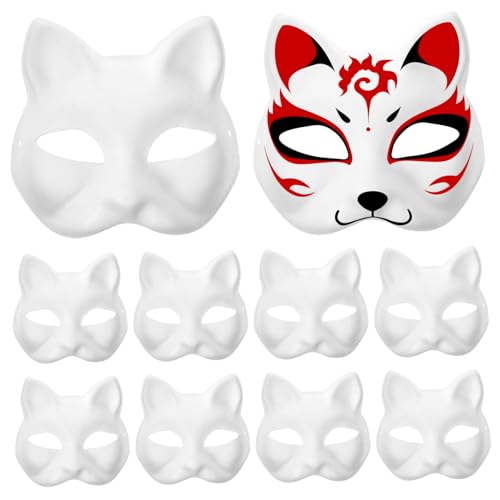 CLISPEED 15 Stück Unbemalte Katzenmasken - DIY Zellstoff-Blank Maske Bemalbare Papiermasken Karnevalsmasken Maskerade Requisiten Weiße Gesichtsmaskenblatt Für Halloween Cosplay Und von CLISPEED