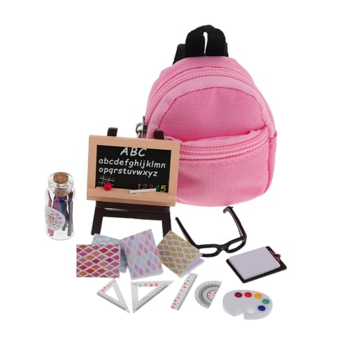 CLISPEED 16 Stück Mini Rucksack Schwarzer Tafel Lineal Büchern und Lernwerkzeugen Langlebig und Detailreich für Puppenhaus Klassenzimmer Dekoration von CLISPEED