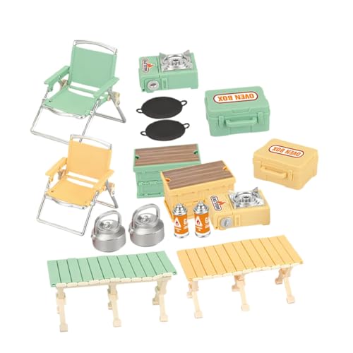 CLISPEED 16 Stück Teiliges Camping Spielset mit Mini Klappstuhl und Picknicktisch Realistische Outdoor Camping Möbel für Rollenspiele und Familienaktivitäten Grün Gelbes Set von CLISPEED
