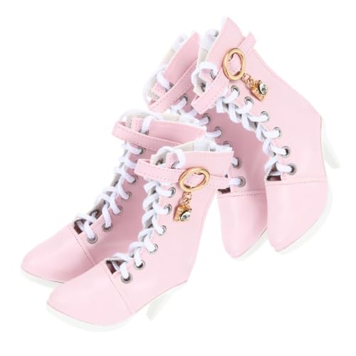 CLISPEED 2 Paare Miniatur Puppen High Heel Stiefel Mini Schuhe für Puppen Pinke Spitzenstiefel als Puppenkleider Zubehör zum Ankleiden von CLISPEED