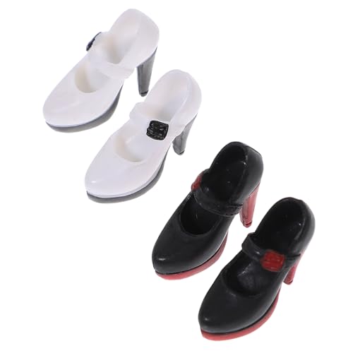 CLISPEED 2 Paare Puppen High Heel Schuhe Miniatur Zubehör mit Schuhlasche Schwarze Rote und Weiße Schwarze Sohlen Kleine Puppenschuhe für Doll und Spielzeugdekoration von CLISPEED
