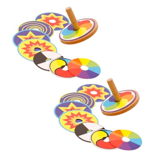 CLISPEED 2 Sätze Holz für Teilig DIY Malkreisel mit Bunten Kartons Fördert Hand Auge Koordination Kognitives Training Langlebiges Holzspielzeug für Party und von CLISPEED