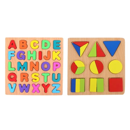 CLISPEED 2 Sätze Holzpuzzle Lernspielzeug Buchstaben und Zahlen Geometrische Formen Farbenfrohes Montessori Spiel zur Früherziehung von Logik und Feinmotorik von CLISPEED
