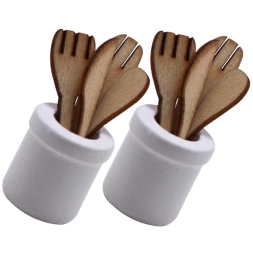 CLISPEED 2 Sätze Mini Holz Küchenzubehör Miniatur Puppenhaus Küchengeräte aus Holz DIY Accessoires für Puppenhaus Dekoration für Mini Küche und Essbereich Robust und Leicht zu Lagern von CLISPEED