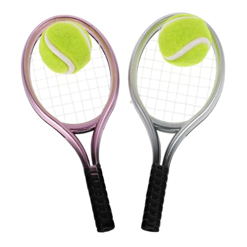 CLISPEED 2 Sätze Mini Tennis Racket Set für Puppenhaus Teiliges Set mit Realistischen Schlägern und Bällen Deko für Mini Sportveranstaltungen und Kreative Spiele von CLISPEED