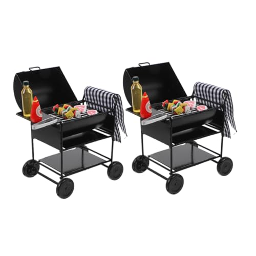 CLISPEED 2 Sätze Miniatur Grill Modell aus Metall Schwarzer Outdoor Mini Grill für Puppenhaus Realistisches Barbecue Ofen Dekoration Vielseitig für Miniatur Küchen und Garten Szenen von CLISPEED