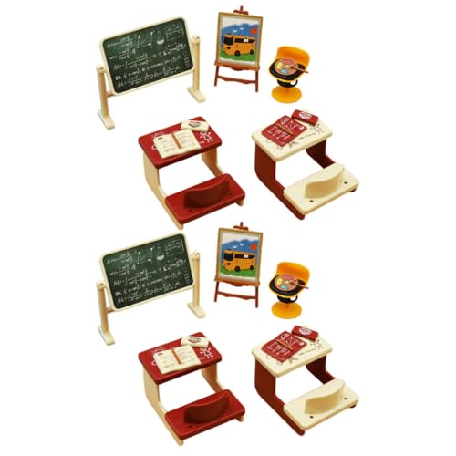 CLISPEED 2 Sätze Miniatur Klassenzimmer Zubehör Set Teiliges Puppenhaus Dekorationsset mit Schreibtisch Stühlen und Tafel für Kreative DIY Projekte und Miniaturszenen von CLISPEED