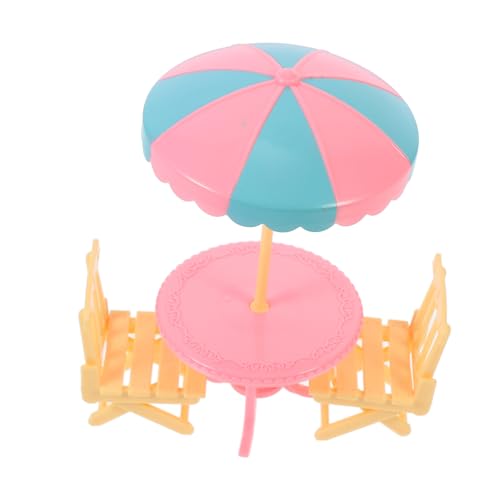 CLISPEED 2 Sätze Miniatur Strandmöbel mit Mini Liegestühlen und Sonnenschirmen Puppenhaus Zubehör für Detailreiche Dekoration und Kreative Spielgestaltung von CLISPEED