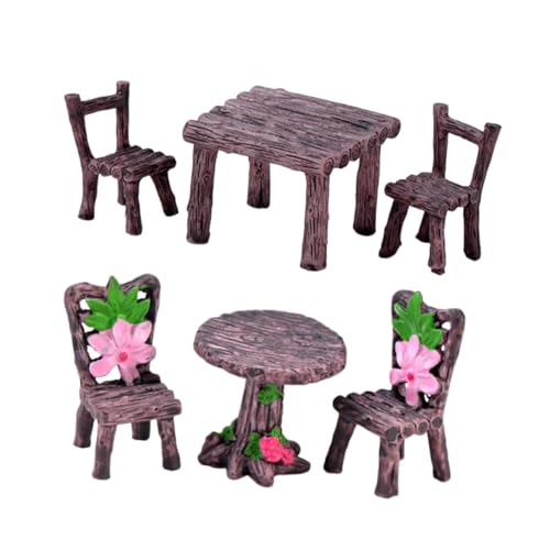 CLISPEED 2 Sätze Miniatur Tisch und Stühle Dekorative Miniaturmöbel für Moosgarten Mikro Landschaft Blumentopf Puppenhaus Robuste Resin Modelle mit Holzoptik für Garten von CLISPEED