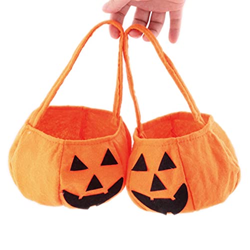 CLISPEED 2 Stück Halloween Süßigkeiten Korb, Kürbis-Süßigkeiten-Eimer für Kinder, Vlies Geschenk Tragetasche Handtasche Organisatoren für Süßigkeitenhalter Heimdekoration Einkaufspartys (Orange) von CLISPEED