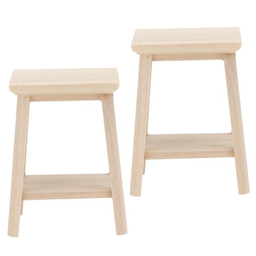 CLISPEED 2 Stück Mini-Möbelmodell aus Mini-Stühle Babyhocker Miniatur-Puppenstubenhocker Schemel Mini-Hocker Mini-Möbel schmücken Kleiner runder hocker Miniatur-Hockermodell hölzern Beige von CLISPEED
