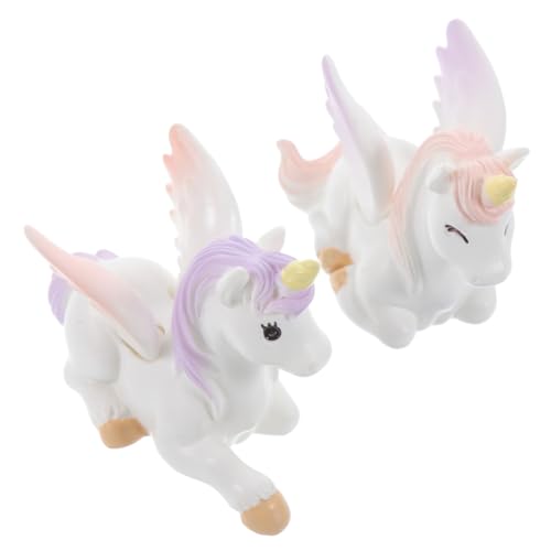 CLISPEED 2 Stück Miniatur Einhorn Figuren aus Hochwertigem Resin Stabile Farbige Mini Dekorationen für Kuchen Cupcakes und Garten Niedliche Fantasy Deko für Party von CLISPEED