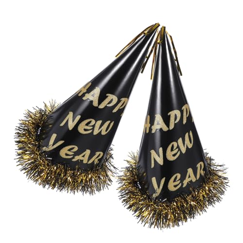 CLISPEED 2 Stück Neujahrs Partyhüte aus Leichtem Papier mit Schwarzem und Goldfarbenem Tassel Festliche Mützen für Silvester Feiern Bequeme Kopfbedeckung für Erwachsene Dekoratives von CLISPEED