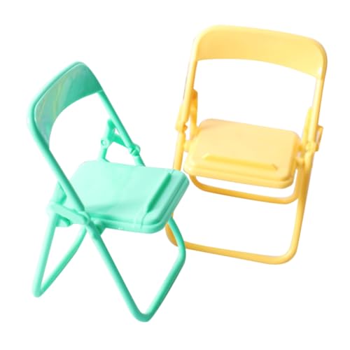 CLISPEED 2 Stück Puppenhaus Möbel Modell Grün Gelb Faltbarer Mini Stuhl für Puppenhaus Esszimmer und Mikro Landschafts DIY Zubehör von CLISPEED
