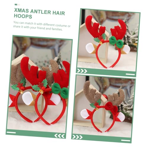 CLISPEED 2 Stück Rentier Geweih Haarreif Weihnachts Kopfschmuck mit Glocken und Schleifen Bequemes Cosplay Stirnband für Xmas Party Festlicher Haarschmuck für Erwachsene von CLISPEED