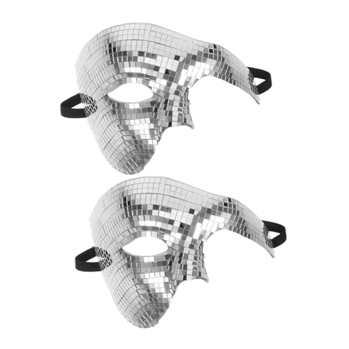CLISPEED 2 Stück Silberne Halloween Disco Ball Halbgesichtsmaske Reflektierend Glitzernd Robust für Karneval Party Kostüm Tanzveranstaltungen von CLISPEED