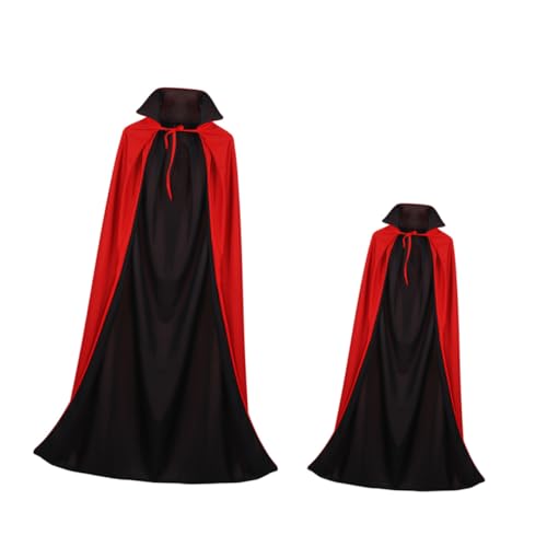 CLISPEED 2 Stück Vampir Umhang Doppel lagiger Halloween Cape Schwarz rot Leichter Kostüm umhang für Erwachsene für Halloween Party Cosplay und Themenveranstaltungen von CLISPEED