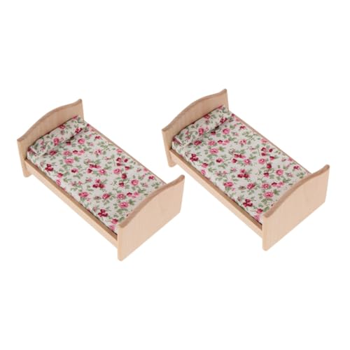 CLISPEED 2 Stücke Miniatur Puppenhaus Möbel Retro Einzelbett aus Holz mit Stoffbettzeug DIY-freundlich Detailreiche Verarbeitung Vielseitig Kompatibel für Puppenhaus Schlafzimmer Dekoration von CLISPEED