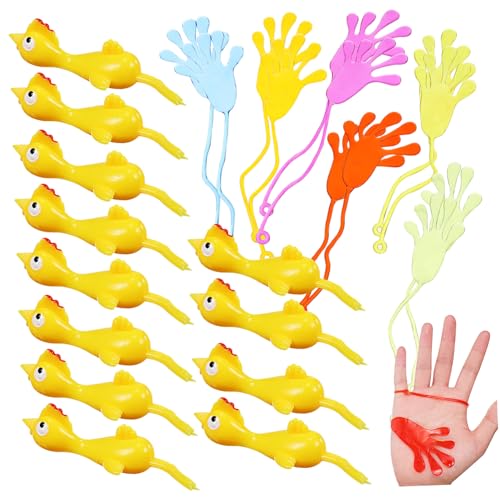 CLISPEED 24 Stück Teiliges Flicking Chicken Toy Set mit Dehnbaren Klebehänden und Finger hühnern Flexibles Lustiges Partyspielzeug als Mitgebsel für Kindergeburtstag und Gastgeschenke von CLISPEED