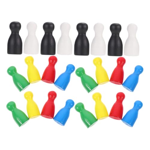 CLISPEED 24 Stück Teiliges aus Holz Schachfiguren für Brettspiele Leicht Tragbar für Hochzeiten und Partys Fördert Logisches Spielzubehör Rot Gelb Blau Grün Schwarz und Weiß von CLISPEED