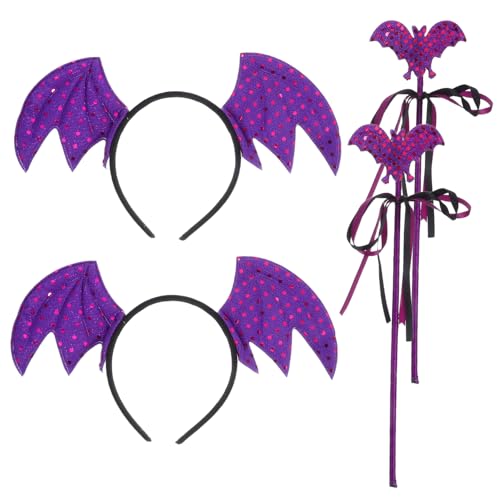 CLISPEED 2er-set Halloween-fledermaus-stirnband Mit Feenstab – Fledermausflügel-haarbänder, Tier-kopfbedeckung, Haar-accessoires Für Frauen, Festliches Halloween-party-zubehör von CLISPEED