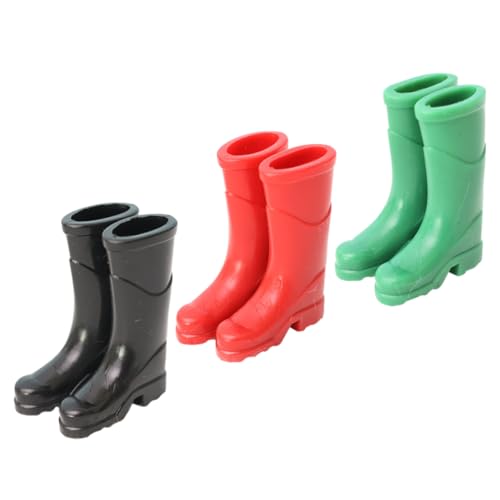 CLISPEED 3 Paare Mini Regenstiefel Modelle Realistische Miniatur Gummistiefel Dekorative Puppenhaus Schuhe Schwarz Dunkelgrün Rot Fein Gearbeitet für Miniatur Haus Landschaftsdeko von CLISPEED