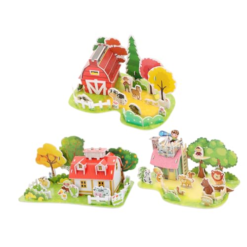 CLISPEED 3 Sätze Kinderpuzzle Teilig Lernspielzeug zur Räumlicher Vorstellungskraft mit Tier und Hausmotiven für Kreatives und Kognitive Entwicklung Geeignet als von CLISPEED
