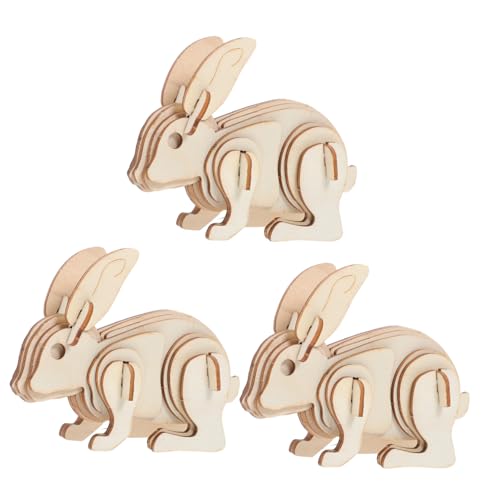 CLISPEED 3 Stück Holz Rabbit Puzzle Kit zum Malen und Färben Tiermodell Bausatz für Erwachsene für Ruhige Spielzeiten und Kreative Projekte von CLISPEED