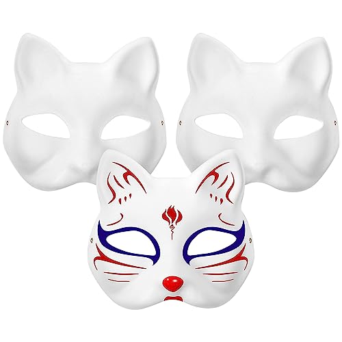 CLISPEED 3 Stück Katze Gesichtsmaske Halloween Kostüm Maske DIY Handbemalte Leere Maske Fuchs Maske Halloween Maskerade Kostüm Cosplay Maske von CLISPEED