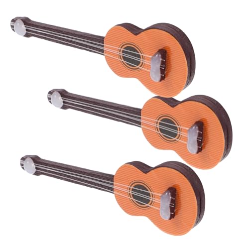 CLISPEED 3 Stück Teiliges Mini Holzgitarre Modell Realistische Miniaturinstrumente Langlebige Holzdeko für Puppenhaus Glatte Oberfläche Wiederverwendbar Detailgetreues Gitarrenornament von CLISPEED