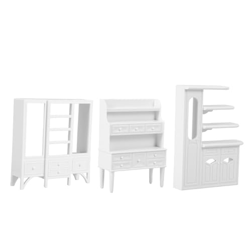 CLISPEED 3 Stücke Sandtischmodellmöbel Miniaturen zusammenbauen winzige Möbel Schublade Kind Miniatur-Möbeldekoration Winzige Hausdekoration Bücherregale Mini-Weinschrank-Modell Abs Weiß von CLISPEED