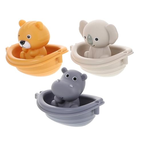CLISPEED 3er Set Teiliges Badespielzeug für Kleinkinder Stapelbare Schwimmende Boote aus Ungiftigem Material mit Tierischen Handpuppen Koala Flusspferd Tiger für Interaktives Lernspiel und von CLISPEED