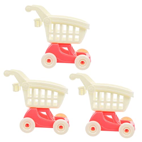 CLISPEED 3st Einkaufswagen-Ornamente Sachen Für Mädchen Winzig Puppenhaus-einkaufswagen Spielzeug-einkaufswagen Miniatur-einkaufswagen Einkaufswagen-Modell Kind Haushalt Plastik Schubkarre von CLISPEED
