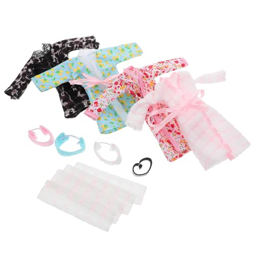 CLISPEED 4 Sätze Teiliges Puppen nachtwäsche Set Mini Bademantel Schlafanzug mit Stirnband und Handtuch Weiche Puppenkleidung für Mädchen zum Ankleiden von CLISPEED